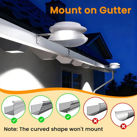 Gutter mounted Solar Powered Gutter Lights 6 Pack With 9 LEDs Outdoor Fence Lights For Eaves Garage Garden Pathway Waterproof Cool White