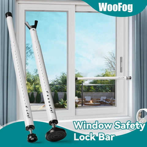2-In-1 Sliding Door Security Bar and Window Guard, Adjustable 16.5 to 48 Inches, installed on sliding glass window, white