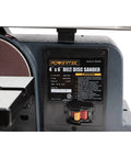 Heavy Duty Belt And Disc Sander Combo For Woodworking With 4 Inch By 36 Inch Belt And 6 Inch Disc, close-up on specification plate