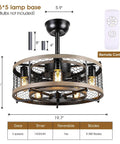 Dope 20 Inch Caged Bladeless Ceiling Fan With Lights And Remote Black Rustic Farmhouse Style For Bedroom Or Kitchen Space Saving With Double Layer Cage And 8 Hidden Blades