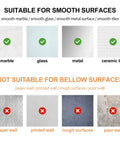Chart showing smooth surfaces suitable and unsuitable for Heavy Duty Adhesive Hooks Set 12 Pack Transparent Wall Hooks