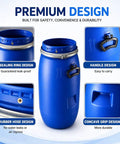 Food Grade Blue Plastic Drum With Airtight Lid And Metal Latch Ring Built Tough For Emergency Water Storage