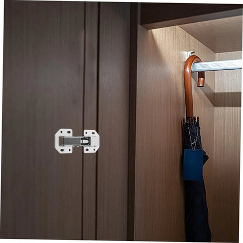 FOYTOKI wardrobe hinge repair kit installed on dark wood cabinet door; white metal hinge plate with screws
