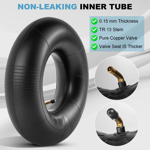 Built Tough 15x6.00-6 Inner Tubes with TR-87 bent valve for mowers and carts, shown with copper valve details, premium quality