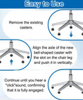 Easy to use instructions for Heavy Duty Low Profile Bell Glides For Office Chairs Featuring Smooth Rolling Nylon Casters.