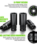 Built Tough Ten Piece Half Inch Drive Impact Socket Set Metric Deep Well Six Point Chrome Vanadium Wrenches showing 6-point design and laser markings.