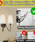 Two Light Wall Sconce Fixture in Black with Cream White Linen Lamp Shades, E12 Candelabra Base, hardwired installation guide