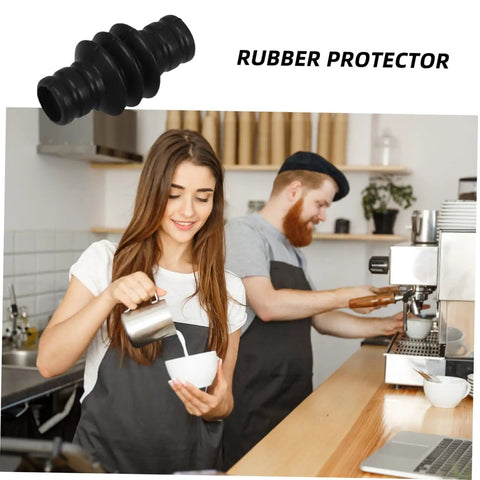 Baristas using espresso machine with Heatproof Rubber Steam Wand Cover For Espresso Machine Pro Grade Insulation Sleeve on wand