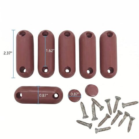 Brown Silicone Toilet Seat Bumpers Set Of 8 Replacement Cushions including 6 oblong and 2 round cones with screws.