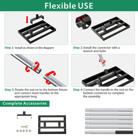 Assembly instructions for Heavy Duty Lawn Leveling Rake With 17 Inch Wide Head And 10 Inch Depth, 78 Inch Adjustable Handle.