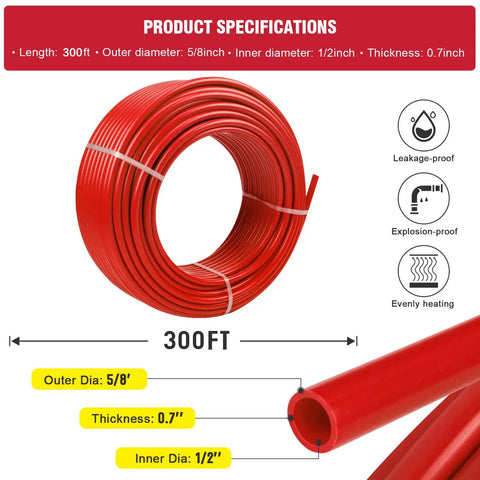 Red roll of 1/2 Inch Pex Tubing 300 Ft Roll With EVOH Oxygen Barrier Pex B Pipe For Residential Water Lines And Radiant Floor Heating