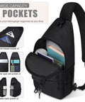 Crossbody Sling Bag For Women And Men With Convertible Shoulder Strap Casual Travel Chest Pack with 9 compartments black