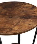 Round Two Tier Side Table With Open Storage Shelf, Anti Scratch Protective Pads, Kid Safe Curved Edges, Straight Up Sturdy Metal End Table For Cozy Living Rooms And Bedrooms top view featuring rustic brown finish.