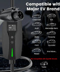 Plug And Play Level 1 And 2 Ev Charger With Adjustable 16 Amp Current And J1772 Connector showing compatibility with major EV brands.