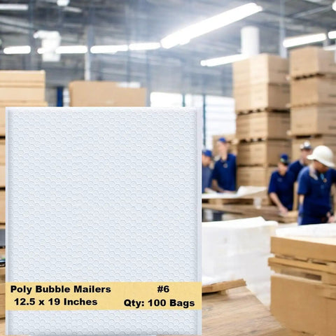 12.5 By 19 Inch White Poly Bubble Mailers Self Seal Padded Packing Envelopes, 100 Pack, Large Size Bubble Lined Mailers in warehouse
