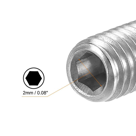 Close-up of Ball Point Set Screws M4 X 6mm 304 Stainless Steel Metric Spring Hex Socket Screw showing hex socket and threads.