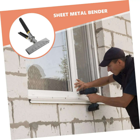 Worker using 6 Inch Hand Seamer Tool With Straight Jaw Metal Bender on sheet metal by a window, showing non-slip handle