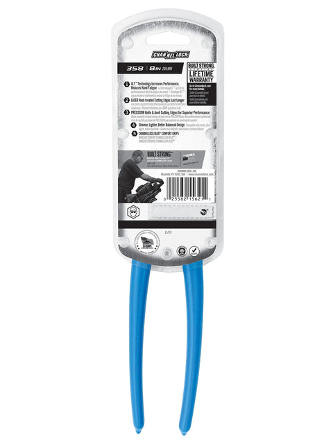 End Cutting Pliers 8 Inch With Blue Grip, Durable Carbon Steel, Matte Finish For Flush Cuts packaging back view