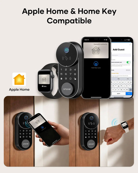 Seamless Front Door Smart Lock With Fingerprint Entry And Apple Home Key Compatibility. Enjoy No Sweat Wifi App Control For iPhone And Android Users. Rock Solid Home Security That Slips Right Over Your Existing Deadbolt Setup.