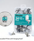24 Pack Nickel Plated Shelf Pins And Pegs 5Mm With Anti Slip Caps in reusable box showing different angles and components.