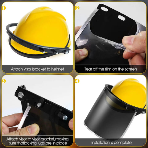 Replacement Face Shield Lens 15.5 x 8 Inches Black Protective Safety Shield, Durable Polycarbonate, Installation Guide