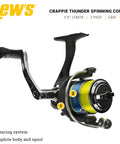 Crappie Thunder Spinning Rod And Reel Combo Dope 5 Foot 6 Inch Two Piece IM6 Graphite Blank Size 75 Reel black handle detail