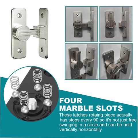 Heavy Duty Barn Door Lock Hardware With 90 Degree Flip Latch And Gate Bolt Lock Nickel Finish shown in various views