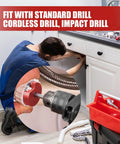 Plumber using Six Piece PVC Pipe Reamer Kit For Half Inch Drills in kitchen cabinet