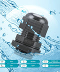50 Pack Half Inch NPT Cable Glands IP68 Waterproof Nylon Strain Relief Cord Grips Connectors With Gaskets And Locknut Built Tough Weatherproof Wire Grommets For Electrical Industrial Wiring Black, black 1/2 NPT nylon cable gland in water