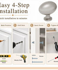 Easy 4-step installation guide for Premium 2 Pack Oval Cabinet Knobs And Drawer Pull Handles Featuring Slick Brushed Nickel Finish.