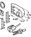 Illustration of Single Cylinder Brass Slam Lock Deadbolt With Flat And Angle Strikes For Surface Mount Jimmy Proof Security.