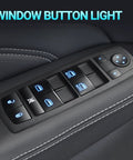 Driver Side Power Window Switch Replacement With Blue Backlit Button for Chrysler, Jeep, Dodge, Ram vehicles, close-up view
