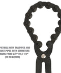 Exhaust Pipe Cutter Chain Tool For Three Quarter Inch To Three And A Quarter Inch Pipes with cushioned handles, close-up view.
