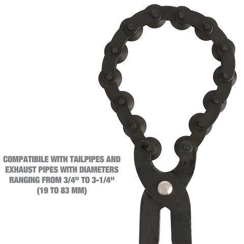 Exhaust Pipe Cutter Chain Tool For Three Quarter Inch To Three And A Quarter Inch Pipes with cushioned handles, close-up view.