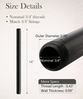 Size details for Ten Pack Three Quarters Inch By Fourteen Inch Black Malleable Iron Pipe Nipples Threaded Both Ends DIY Steampunk