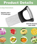 Front view of stainless steel onion holder with multiple needles and black ergonomic grip