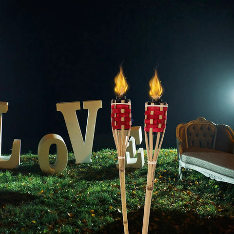 Two Pack Red Tiki Torch Oil Lamps For Outdoor Garden Pathway Lighting And Party Decor Durable Woven Torches With Red Dye Easy Install Weather Resistant Backyard Party Ready Lighting For Festivals And Celebrations