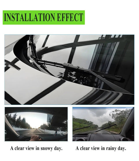 Rock Solid Heavy Duty 26 Plus 22 Inch Wiper Blades Set Of 2 Beat The Elements showing clear view in snow and rain.