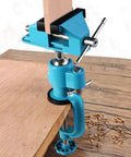 Heavy Duty Aluminum 3 Inch Tabletop Swivel Bench Vise Tilts And Rotates 360 Degrees clamping wood securely on table