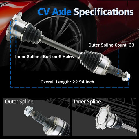 Heavy Duty Front CV Axle Shaft Direct Swap For 2007 To 2020 Chevy Silverado 1500 Tahoe Suburban GMC Sierra 1500 Yukon XL 4X4 detailed specs image.