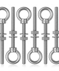 Six Pack Stainless Steel Eye Bolts With Shoulder Three Eighths Inch Four Inches Heavy Duty Lifting Rings With Nuts And Washers
