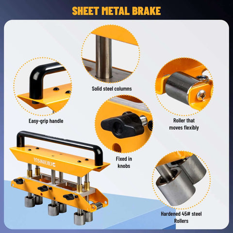 Three Station Edge Roller Bender for Sheet Metal with steel rollers, easy-grip handle, adjustable height for 0 to 90-degree bends