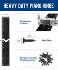 Two Pack Heavy Duty Black Piano Hinges 16 Inch Continuous Stainless Steel Pre Drilled Hardware for cabinet workbenches with screws.