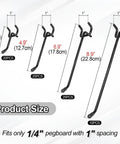Extra Thick Quarter Inch Pegboard Hooks 80 Pack Set In 2, 4, 6, And 8 Inch Sizes Black Heavy Duty L Shaped Pegboard Hooks diagram