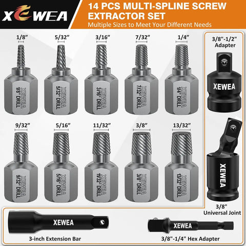 Solid 14-Piece Multi-Spline Screw Extractor Set For Your Garage With Easy Out Bits And Adapters To Rip Broken Bolts Out Like A Pro