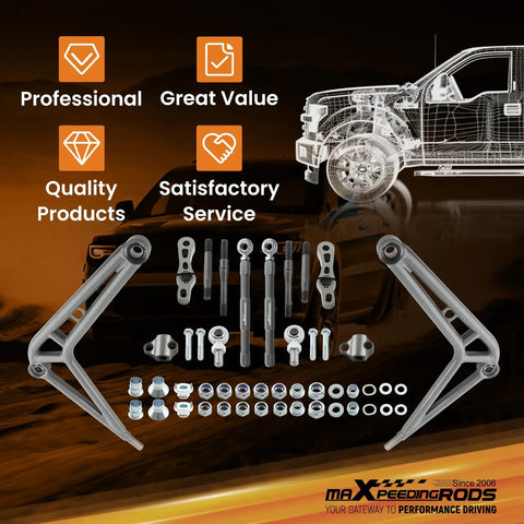 Drift Ready Front Steering Adjustable Lower Control Arm Kit For BMW E46 1998 2006 with hardware components displayed