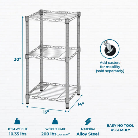 Rock Solid 3 Tier Stackable Chrome Wire Shelving Rack Carrying 200 Lb Per Shelf For No Fuss Quick Assembly And Compact Modular Organization For Closets Counters And Corners