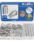 All In One 1/8 Inch Wire Rope Crimp Sleeve Kit With 100 Aluminum Crimp Sleeves And 50 M3 Stainless Steel Thimbles