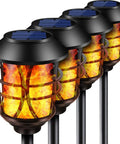 Set of 4 solar outdoor torch lights with flickering flame metal torches waterproof heavy duty pathway lighting built tough for garden