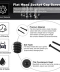 Heavy Duty Carbon Steel Flat Head Socket Cap Screws, 3/16-24 X 1-3/4 Inches, Black Oxide Finish, Grade 10.9, Pack Of Ten With Hex Socket Wrench